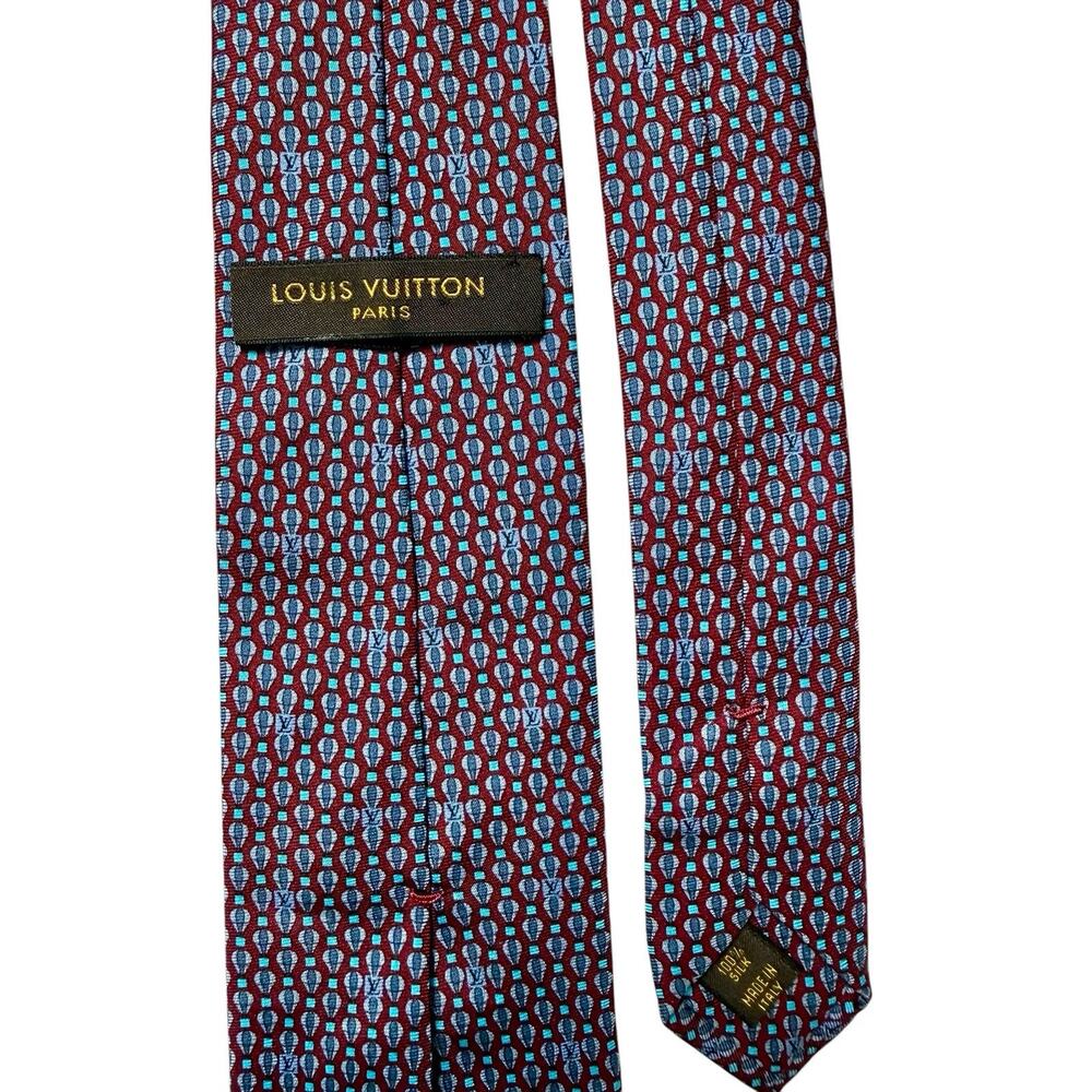 Louis Vuitton LV Monogram Tie Red Silk 3” Modern Hot Air Balloon Geometric - Picture 2 of 7